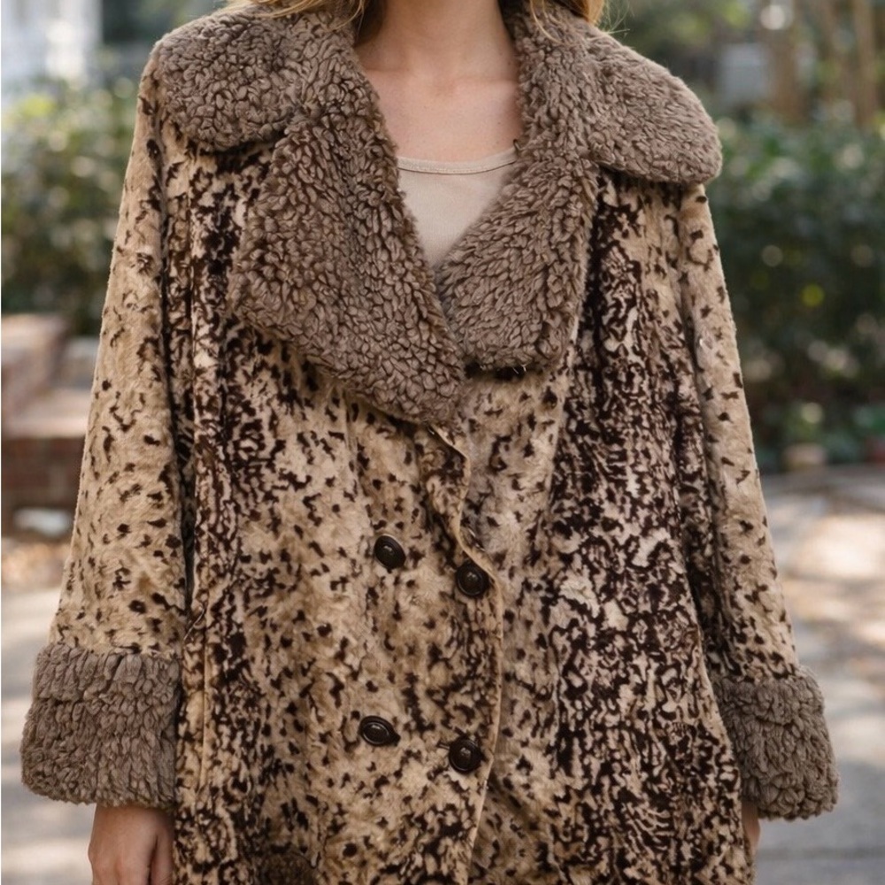 Vintage Brown Pea Coat with Faux Fur Trim